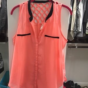 Hot pink and black sheer tank