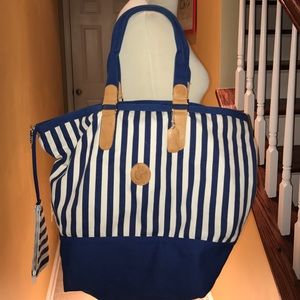 XL Blue And White Cotton and Leather Tote Bag😘