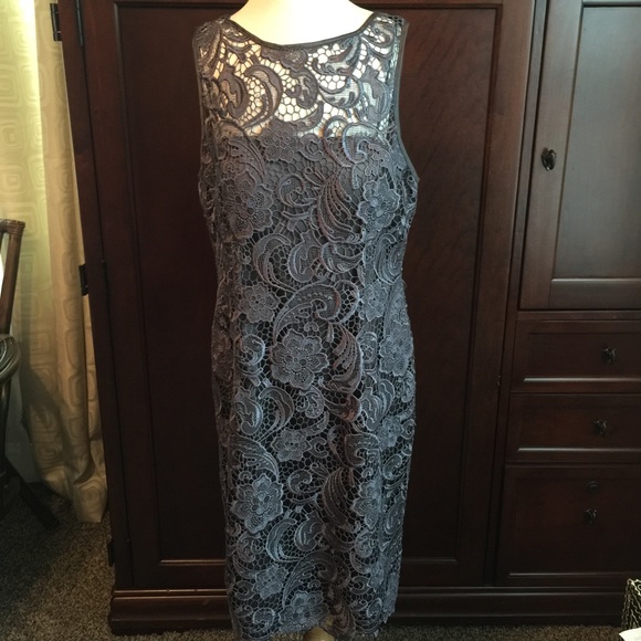 Adrianna Papell Steel Gray Embroidered Dress