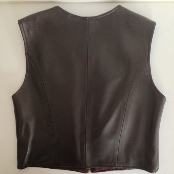 ‼️SOLD‼️ VINTAGE l Brown Leather Front Zip Vest M - Picture 2 of 3