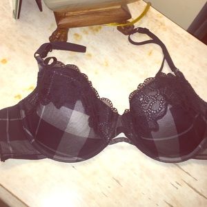 DKNY 36C Black & Grey Plaid Bra