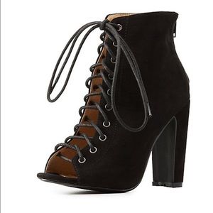 Lace Up Heeled Black Ankle Booties