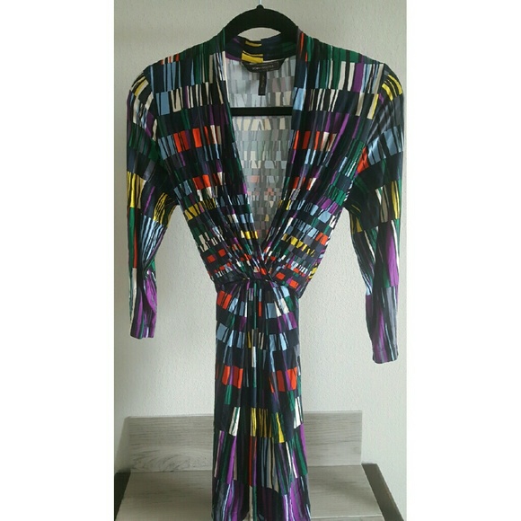 BCBGMAXAZRIA Multicolor Front Cross Black Dress