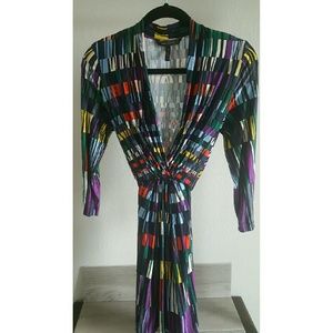 BCBGMAXAZRIA Multicolor Front Cross Black Dress