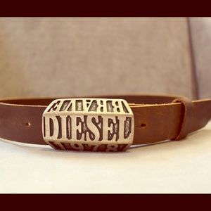 Diesel Distressed Brown Leather Waist Belt