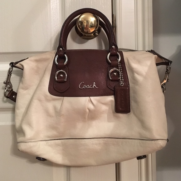 Cream & brown leather Coach purse
