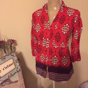 Anthropologie red patterned blouse