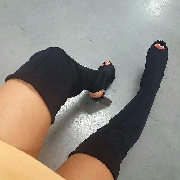 Connie-1 Black Knee high Sock Boots - Picture 4 of 4