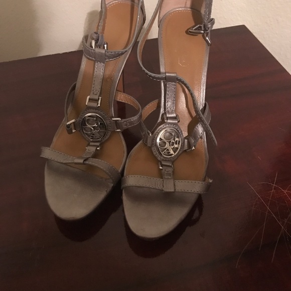Gray ankle strap Coach Heels