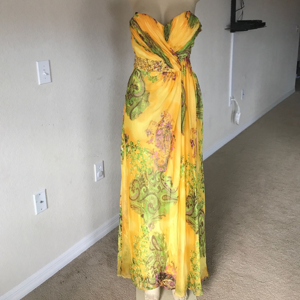 Strapless Yellow Floral Dress