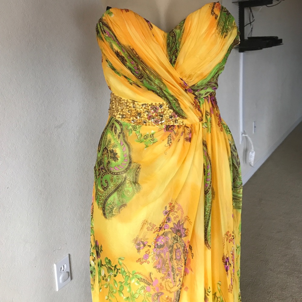 Strapless Yellow Floral Dress - Picture 2 of 4