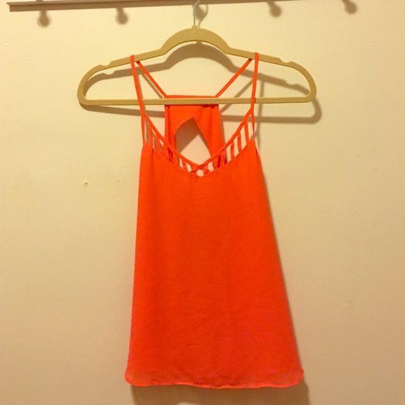 Orange cut out spaghetti strap tank top
