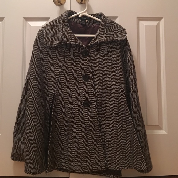 Brown and Ivory Herringbone Winter poncho/cape