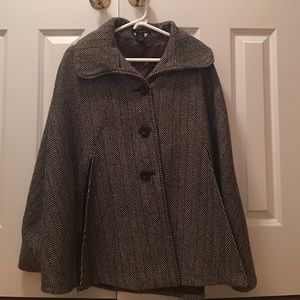 Brown and Ivory Herringbone Winter poncho/cape