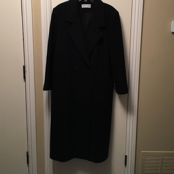 Black wool double-breasted midi coat