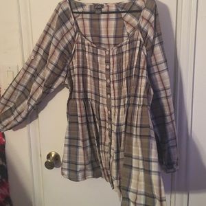 Dots Dark Colored Plaid Top