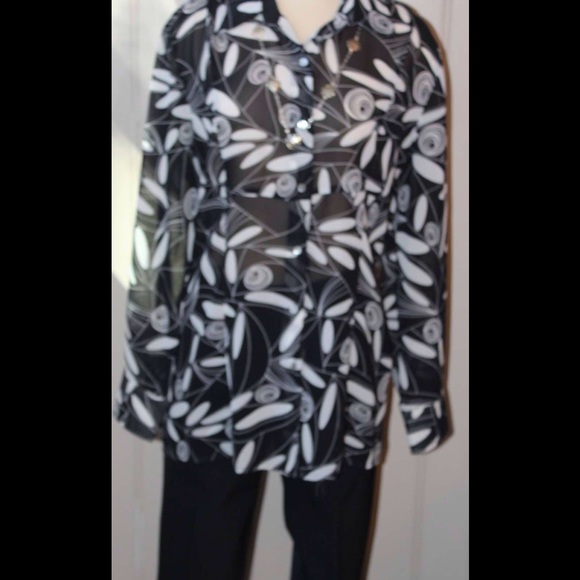 Sheer black and white blouse. - Picture 2 of 4