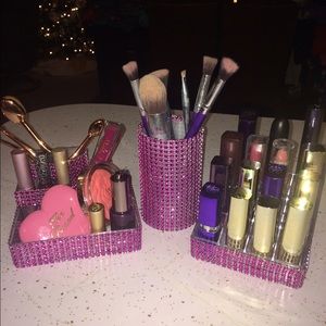 Set of 3 custom made hot pink makeup organizers