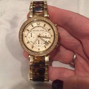 Michael Kors goldtone and tortoise watch
