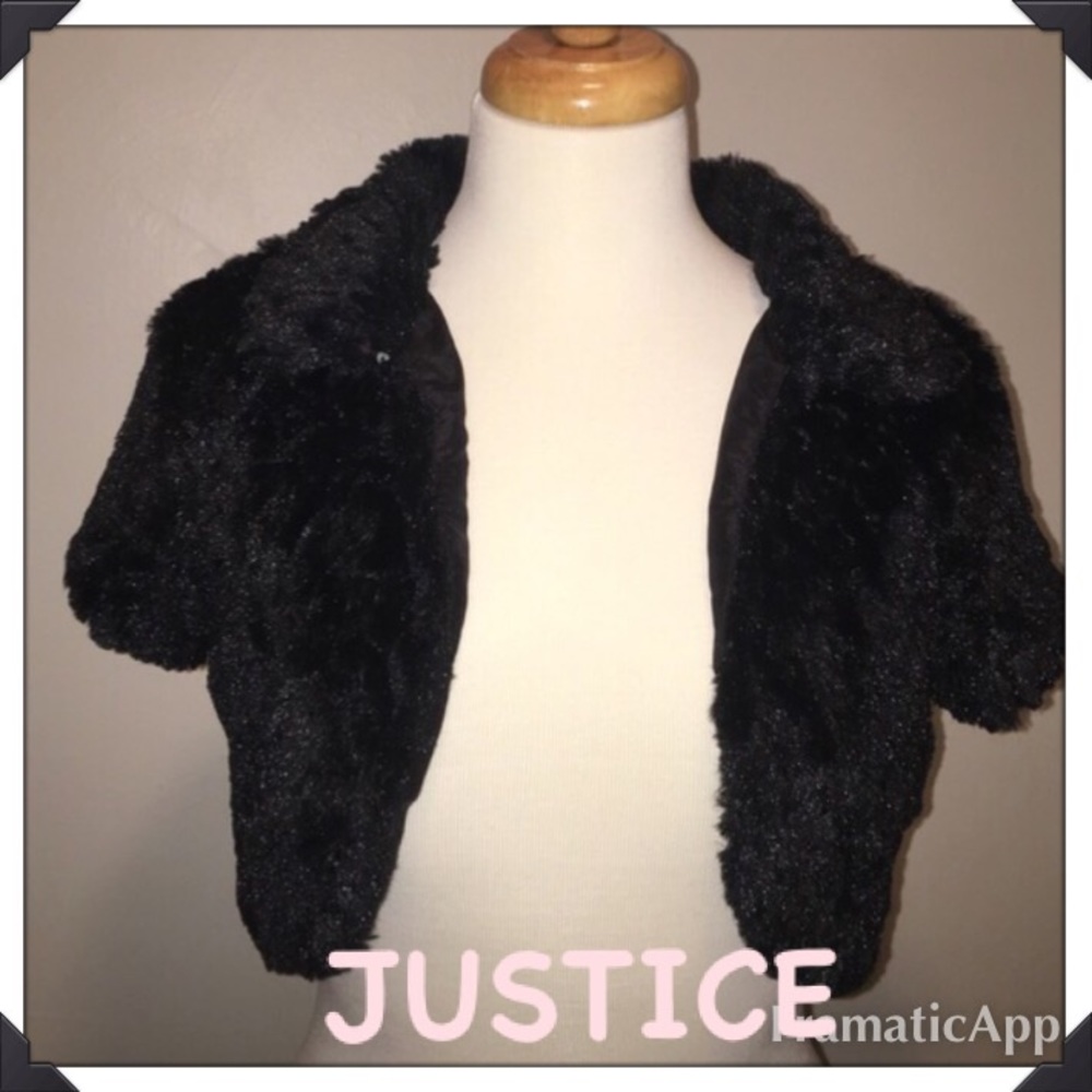 Justice black Faux fur sequin vest
