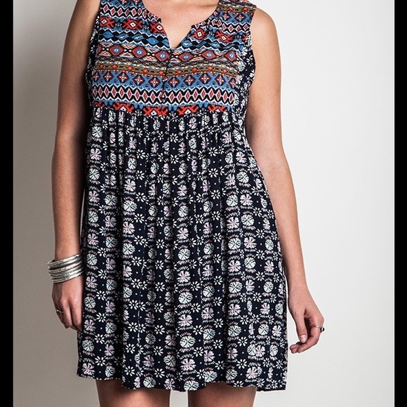 Sleeveless Printed Peasant Dress