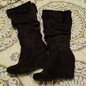 Nine West Black Suede Wedge Boots