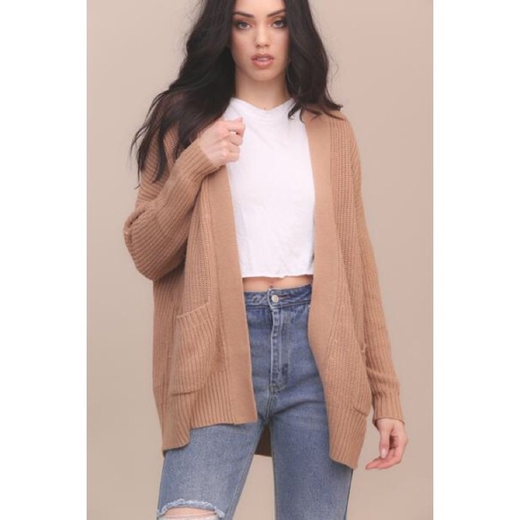 Nasty Gal Sweaters - 🆕Tan Ribbed Oversized Knit Cardigan