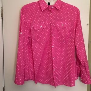 Soft and Pretty Pink white polka dots shirt