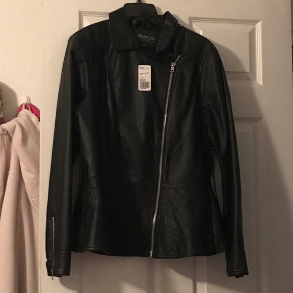 Faux leather peplum jacket