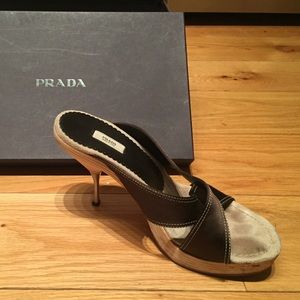 Authentic Prada kitten heels with metal stilettos