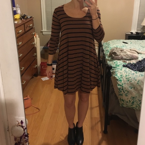 Brown and black stripe swing dress