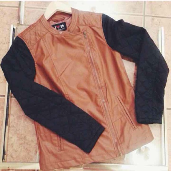 Brown and black faux leather jacket