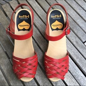 Red braided leather Swedish Hasbeens Sky High clog