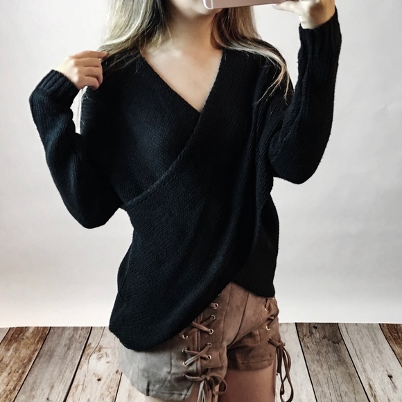 Crossover Surplice Long Sleeve Sweater - Picture 2 of 5