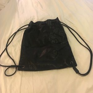 Vegan leather black drawstring backpack