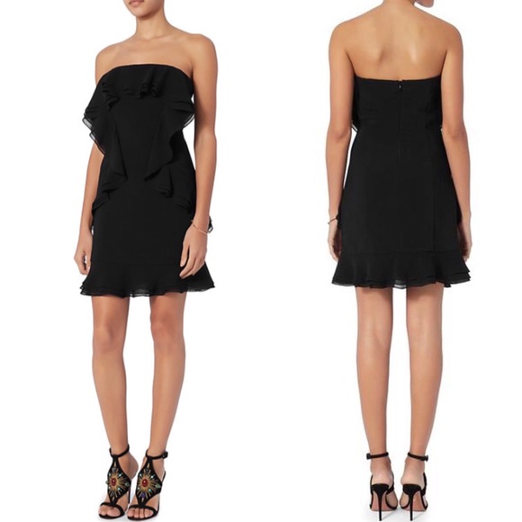 Lovell Ruffled Black Mini Strapless Dress - Picture 1 of 4
