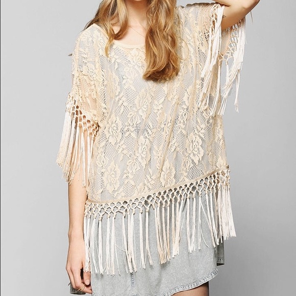 UO Staring at Stars XS Pink Lace Fringe Tunic