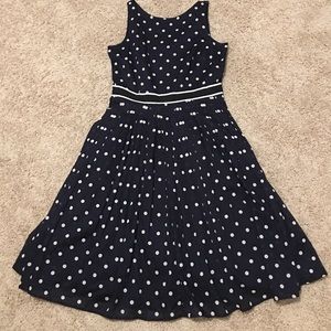 Navy blue and white polka dot dress