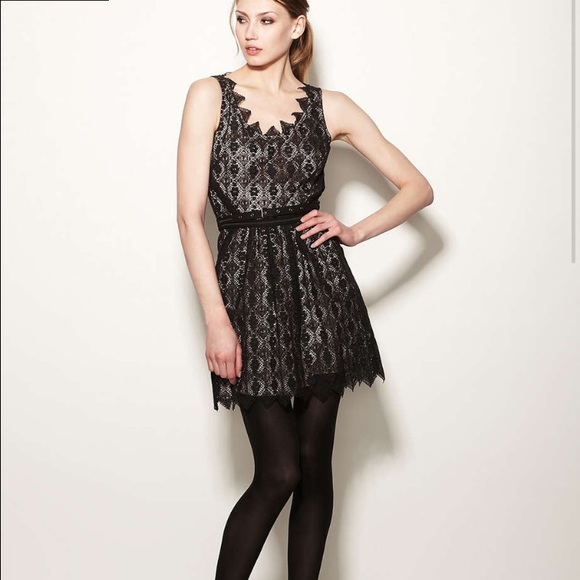 Charlotte Ronson Black Lace Belted Dress