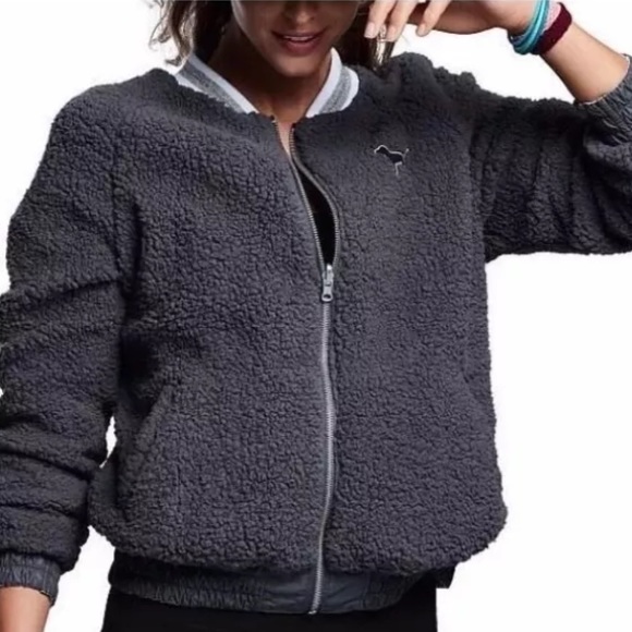 🌟VS Pink Charcoal Sherpa Bomber Jacket🌟