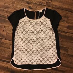 Black and white lace front top