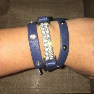 Navy blue crystal and silver stud wrap bracelet