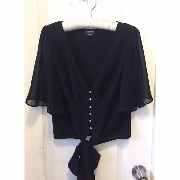 Bebe black tie front top