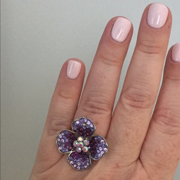 Guess purple rhinestone flower ring