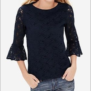 The Limited Lace Bell Sleeve Top - Large - Navy