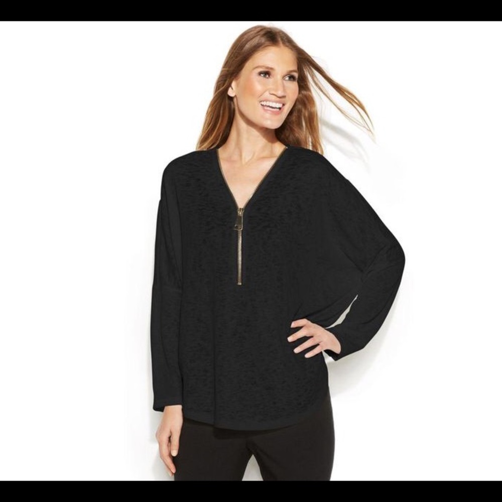 NWT Black Semi-sheer Sweater w/oversized zipper 2X