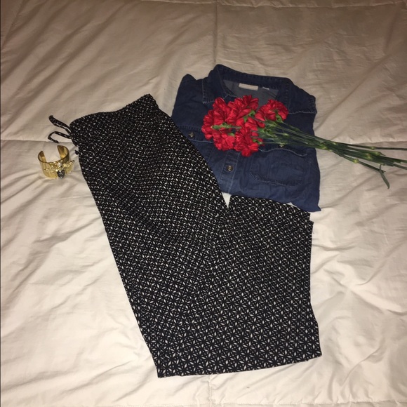 LOFT Tie Waist Ankle Printed Pants