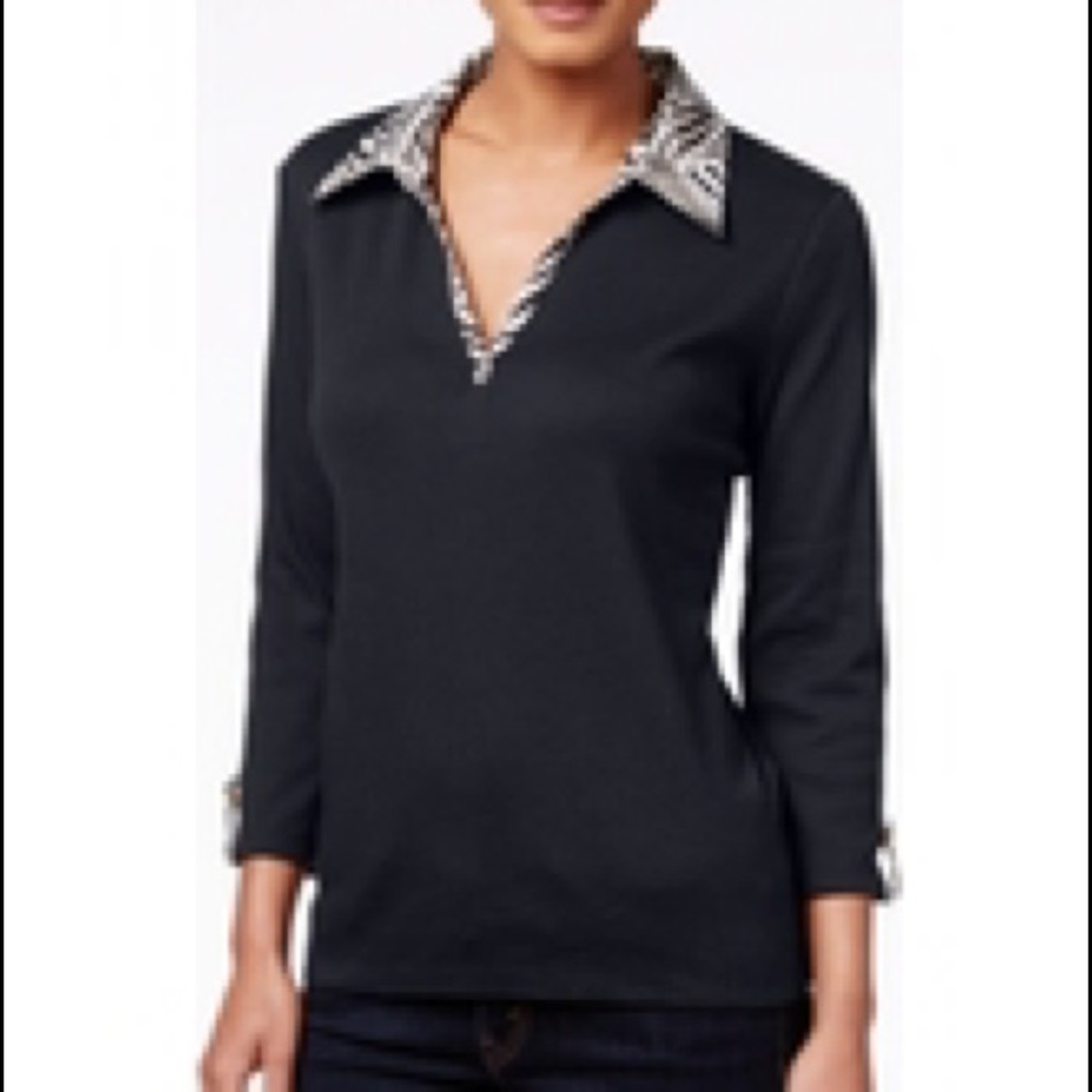 NWT Karen Scott Plus Size Printed Trim Top 1X