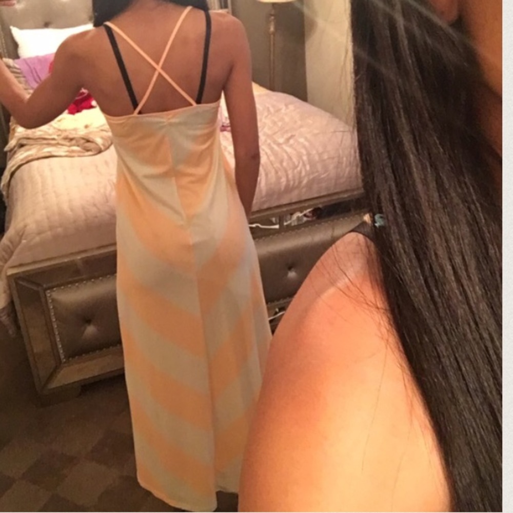 Peach and white chevron print maxi dress.