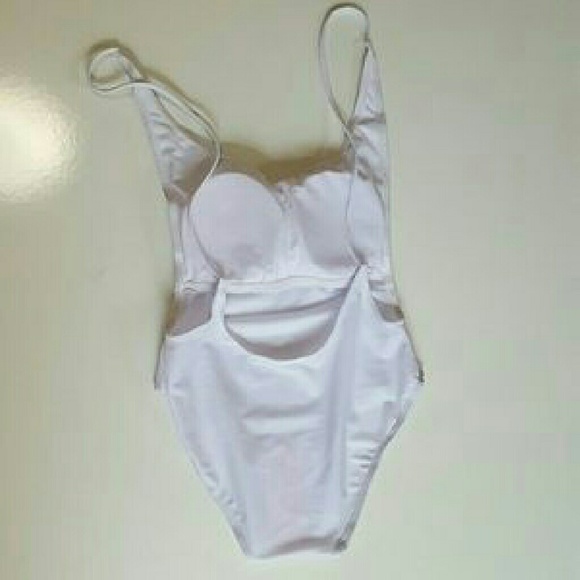 White Padded High Waisted Low Back Bathing Suit - Picture 3 of 4